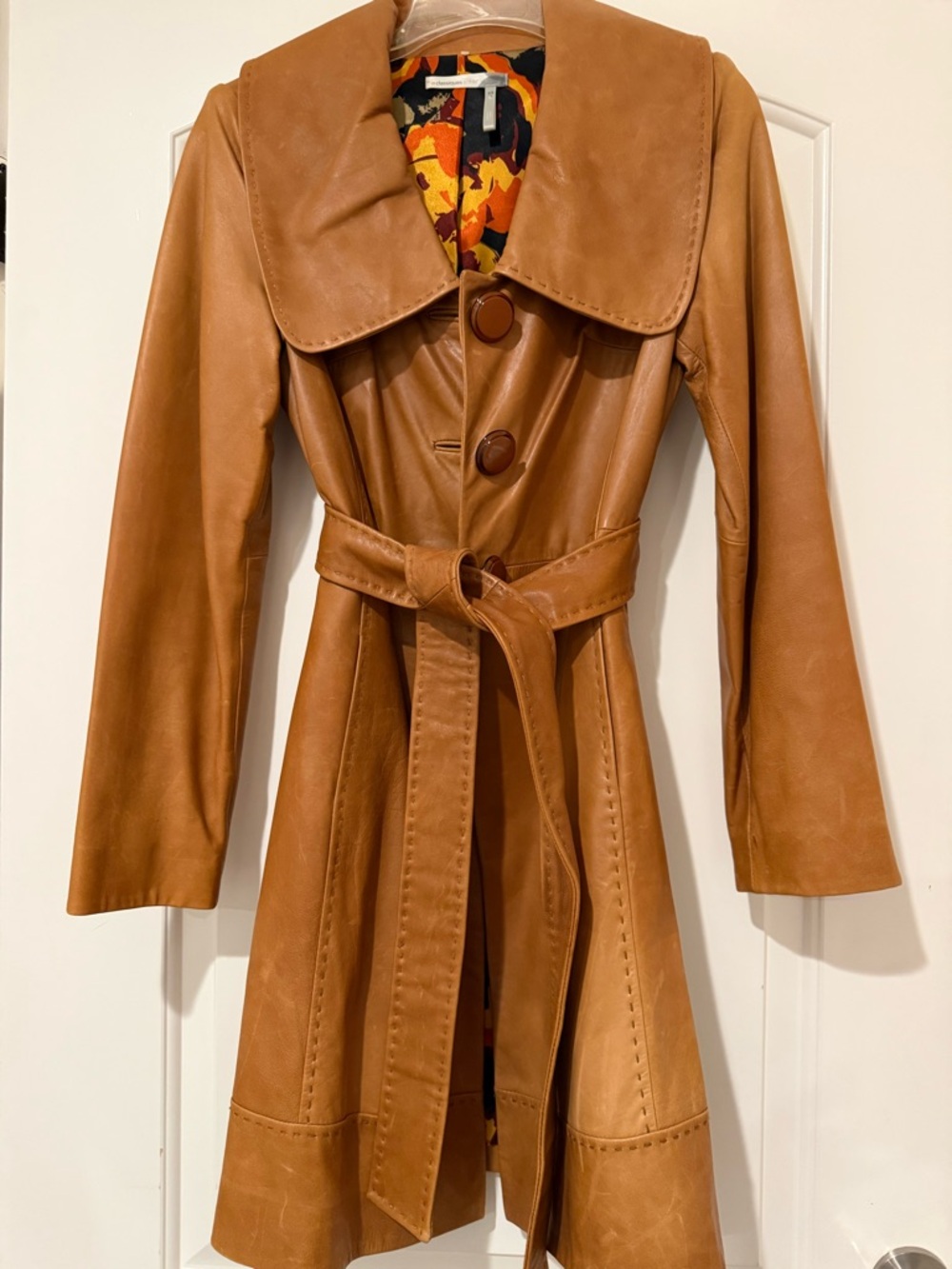 Classiques Entier Cognac Leather Trench Coat with Belt